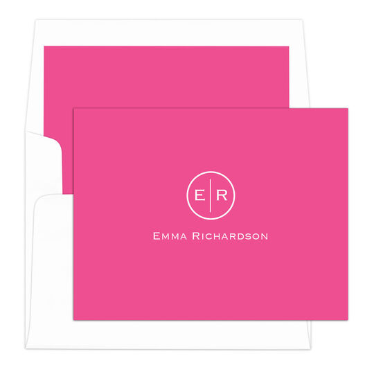 Hot Pink Circle Initials Foldover Note Cards